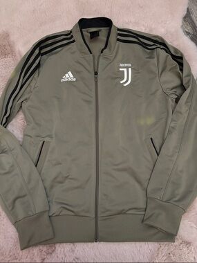 adidas Olive Green Juventus Track Bomber Jacket with Black Stripes